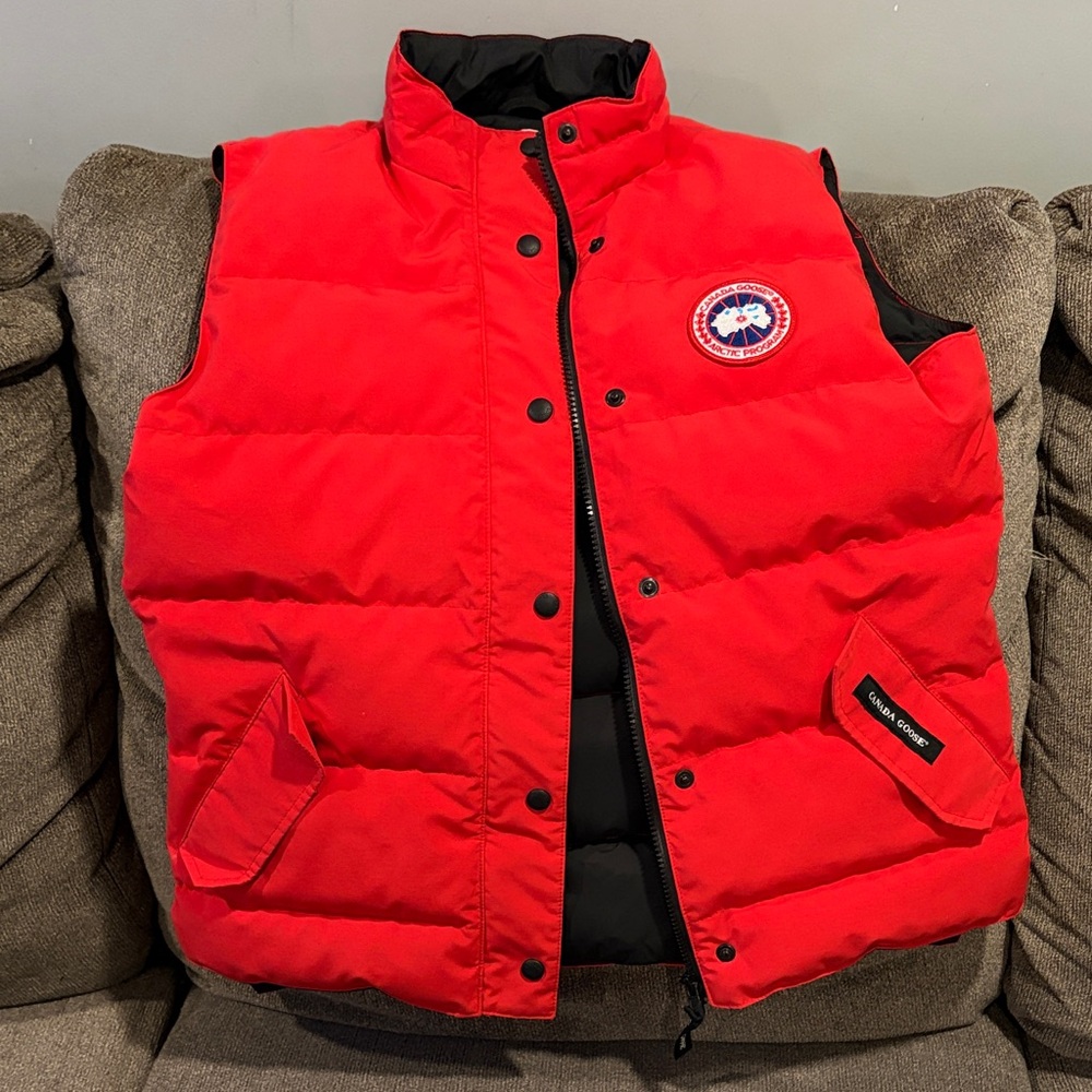 Canada Goose Red Puffer Vest with Logo